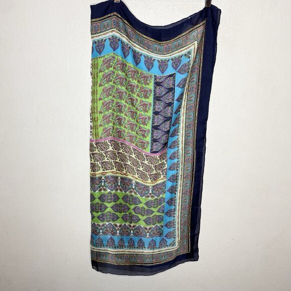 New Liz Claiborne Multicolor Square Paisley Scarf Green Blue Twee Colorful - Picture 1 of 8